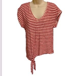 GREEN ENVELOPE LOS ANGELES Top Cap Sleeve Striped White Red Top Womens Medium